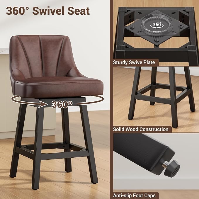 YaFiti Swivel Bar Stools Set of 4, 26 Inch Counter Height Bar Stools - Image 4