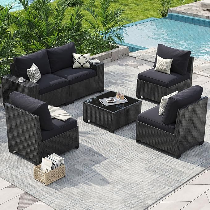 Aoxun Patio Furniture Set, Widen Armrests Wicker Outdoor Sectional by Aoxun
