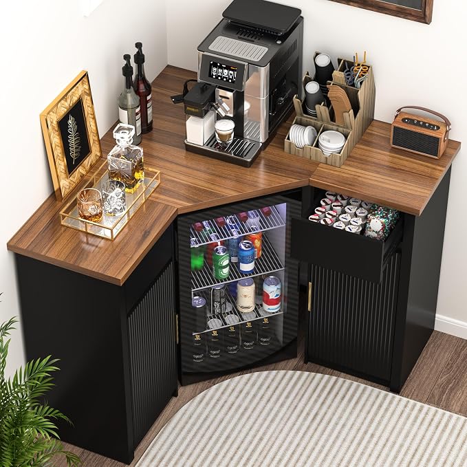 GDLF Corner Bar Cabinet with Fridge Space, Corner Coffee Bar Station with - Image 7