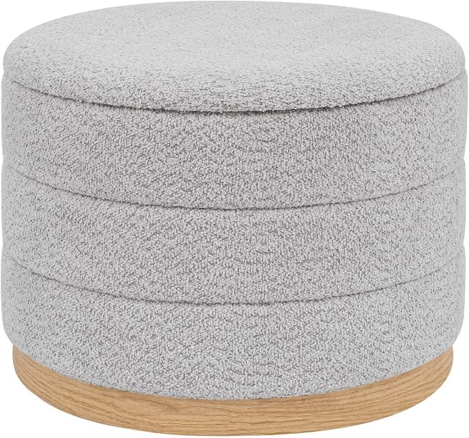 Round Storage Ottoman with Tray Lid, Folding Chenille Fabric Footrest with by ZOLANOful