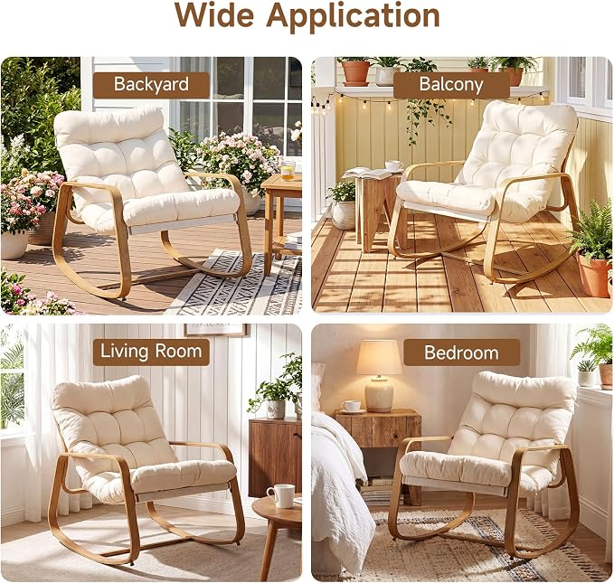 ONBRILL Rocking Chair with Thick Cushion Outdoor Indoor, Premium Iron Wood - Image 7