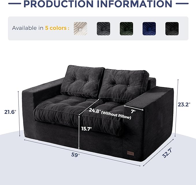 MAXYOYO Loveseat Sofa Couch, Upholstered Bean Bag Chair Cloud 2-Seat - Image 2