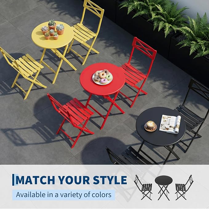 GarveeTech 3-Piece Folding Bistro Set, Heavy Duty Outdoor Patio Furniture - Image 9