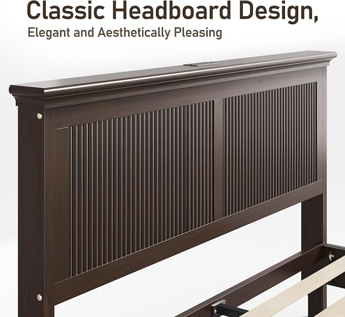 Lifezone King Bed Frame with Headboard, Solid Wood Bed Frame King Size with - Image 11