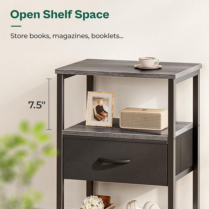 Huuger Night Stand with Fabric Drawer, Side Table with Mesh Shelf, Bedroom - Image 7
