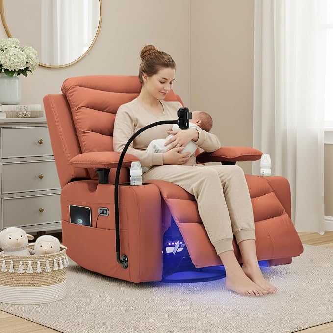 Olela Power Glider Recliner Nursery Chair, PU Leather Swivel Rocking Chair - Image 9