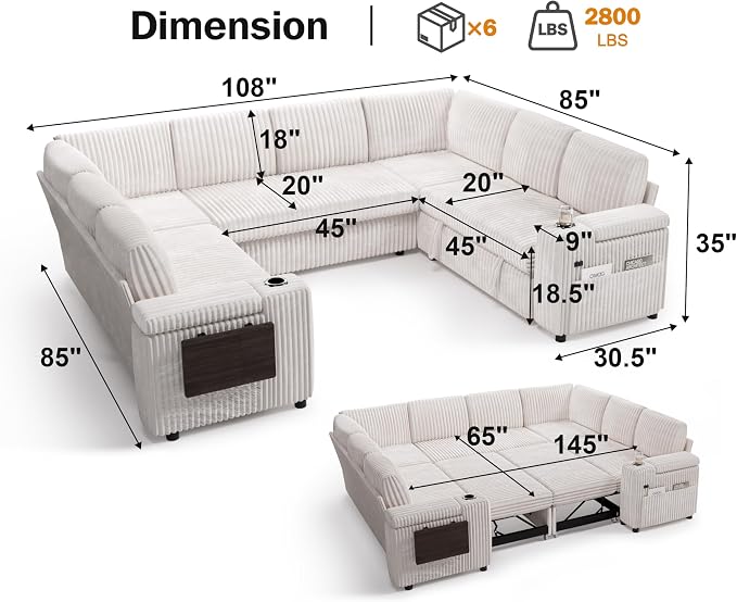 Vipbear 111" Modular Sectional Sleeper Sofa - Image 3