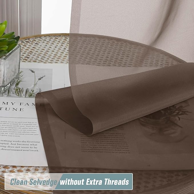 Chocolate Sheer Curtains for Window 96 Inches Long 2 Panels Set, Soft Airy - Image 2