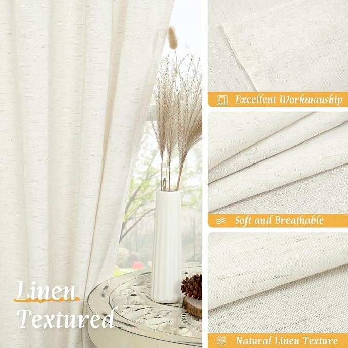 LAMIT Cream Linen Curtains for Living Room, 84 Inches Long 2 Panels Natural - Image 7