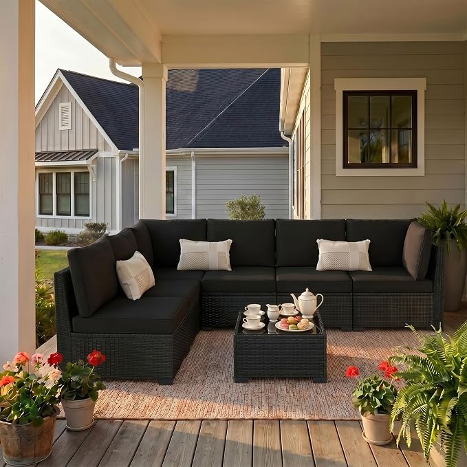 KIGOTY 7-Piece Patio Furniture Set, All-Weather PE Rattan Outdoor Sectional Sofa - Image 6