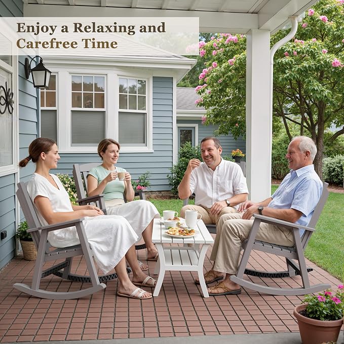 Greesum Outdoor Rocking Chair, 300lbs All-Weather Patio Resin Rocker, - Image 2