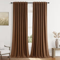 Guken Caramel Brown 100% Blackout Linen Curtains 96 Inch Length 2 Panels Set by Guken