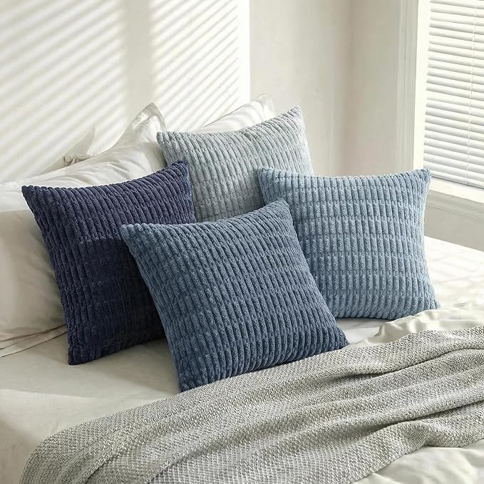 Fancy Homi Set of 4 Blue Boho Decorative Throw Pillow Covers 24x24 Inch - Image 3