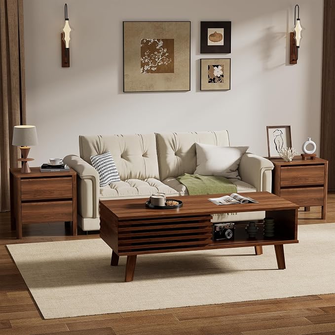 Furniway Mid Century Coffee Table Set, Living Room Table Set of 3 by Furniway