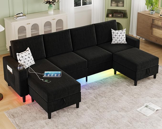 Sectional Couches for Living Room, 6-Seats Soft Linen Fabric Sectional Sofa by BULAIMEIKEEY