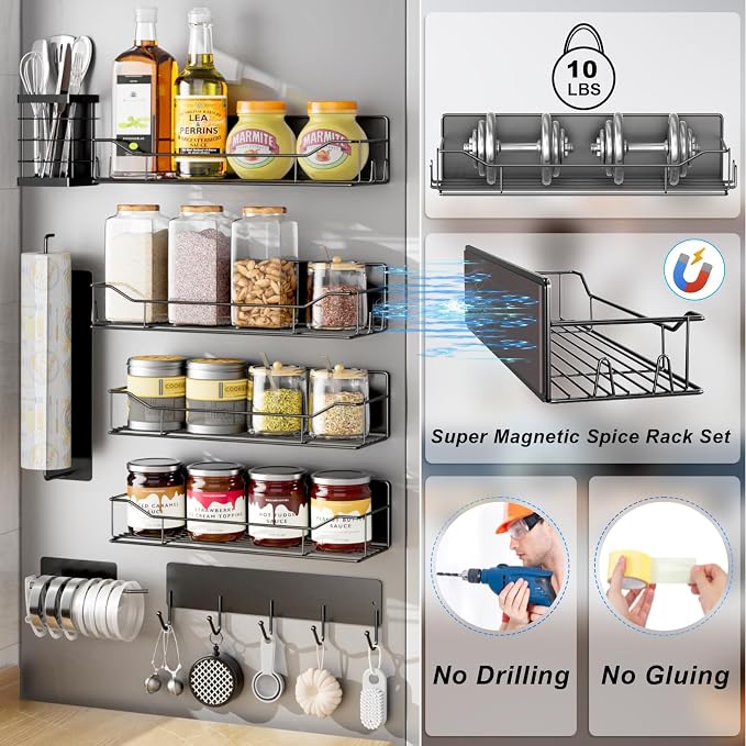 Magnetic Spice Rack for Refrigerator, 8 Pack Magnetic Fridge Shelf, Moveable - Image 3