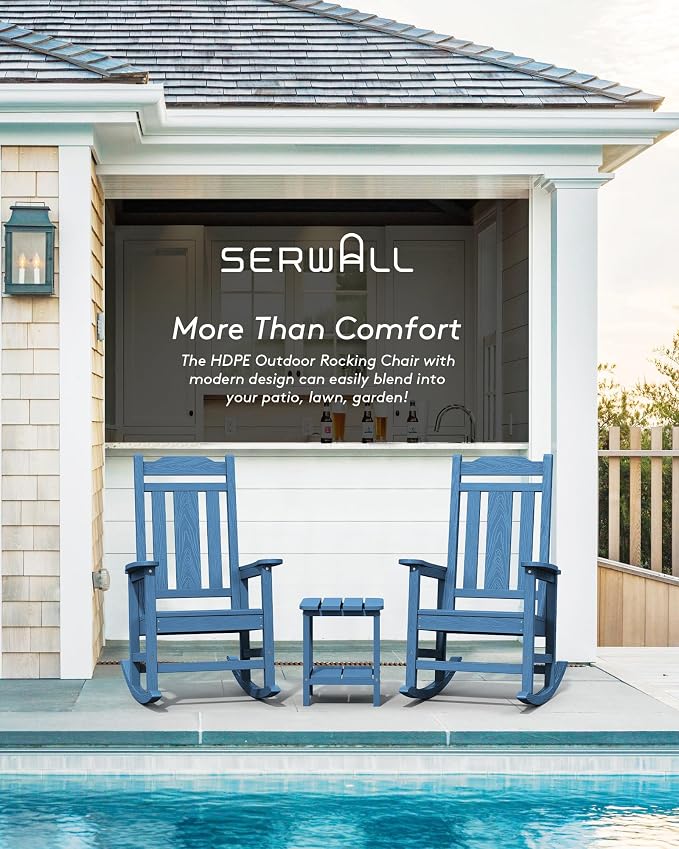 SERWALL Blue Outdoor Rocking Chair Set of 2, All Weather Patio Rocking Chair - Image 7