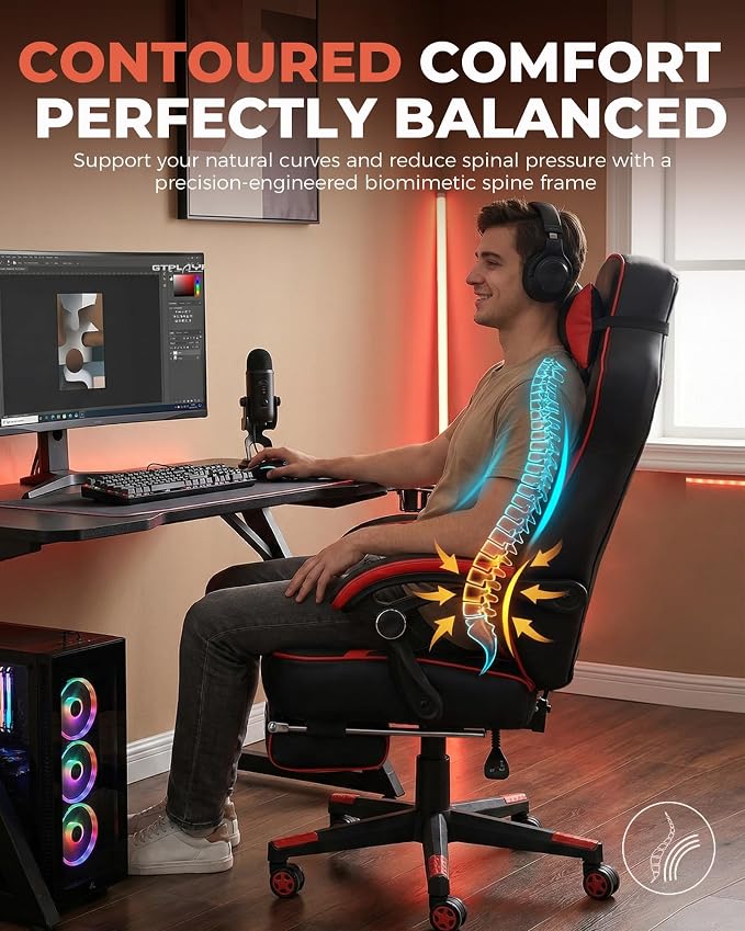 GTPLAYER Gaming Chair with Footrest, Big and Tall Game Chair 350lb Racing Style - Image 9
