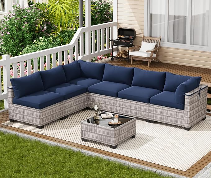LOUVIXA 7 Piece Outdoor Patio Furniture Set, Outdoor Sectional Sofa, Wicker - Image 3