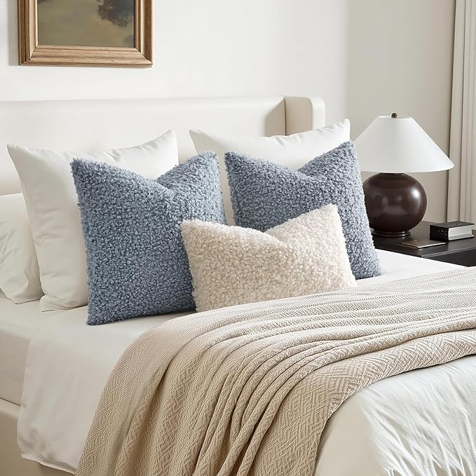 Faux Fur Throw Pillow Covers 20x20 Inch Set of 2 Boucle Neutral Decorative - Image 5