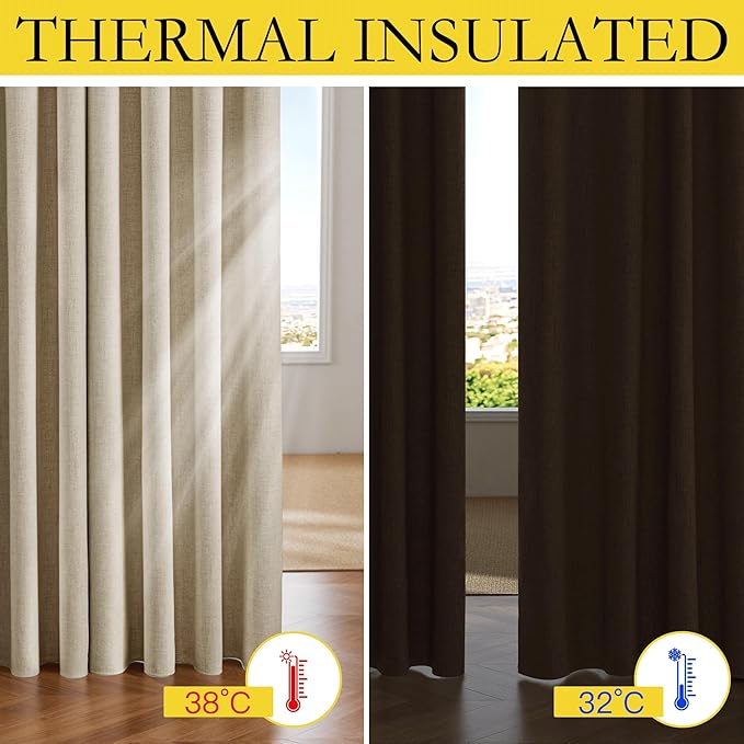 NICETOWN Cream 100% Blackout Linen Curtains 90 inch Long Burg - Image 4