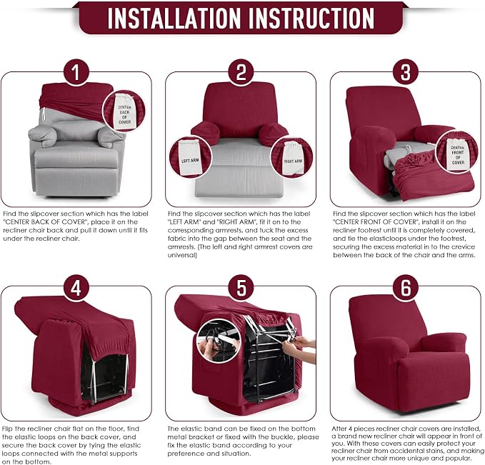 TAOCOCO Recliner Cover 4-Pieces, Recliner Stretch Sofa Slipcover, Recliner - Image 6