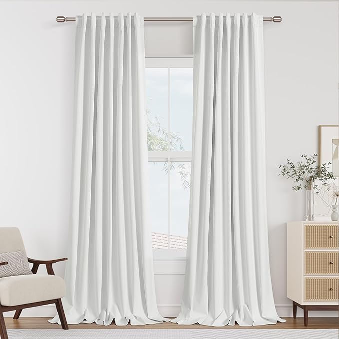 Guken White 100% Blackout Linen Curtains 52 Inch Wide by 136 Inch by Guken