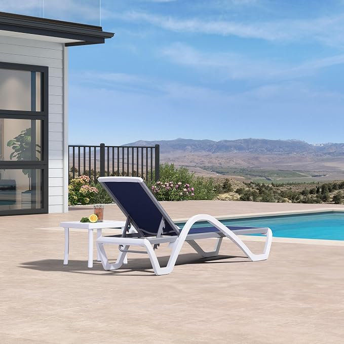 PURPLE LEAF Patio Chaise Lounge Chair Set Outdoor Plastic Textilene Lounger - Image 3