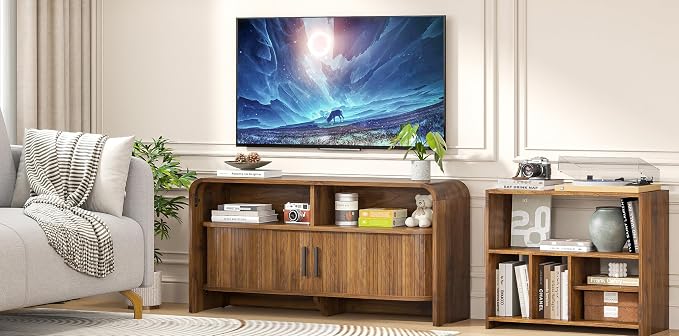 Small TV Stand for Bedroom, Low Fluted TV Console for 40 43 Inch, Mid Century - Image 6