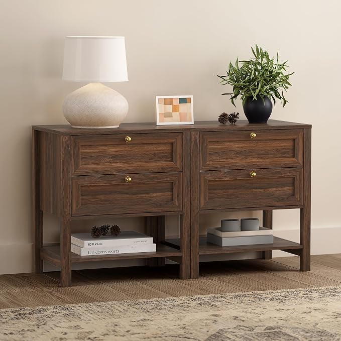 EYYTHUNG Brown Nightstand Set of 2, Wooden Farmhouse Floor Night Stand by EYYTHUNG