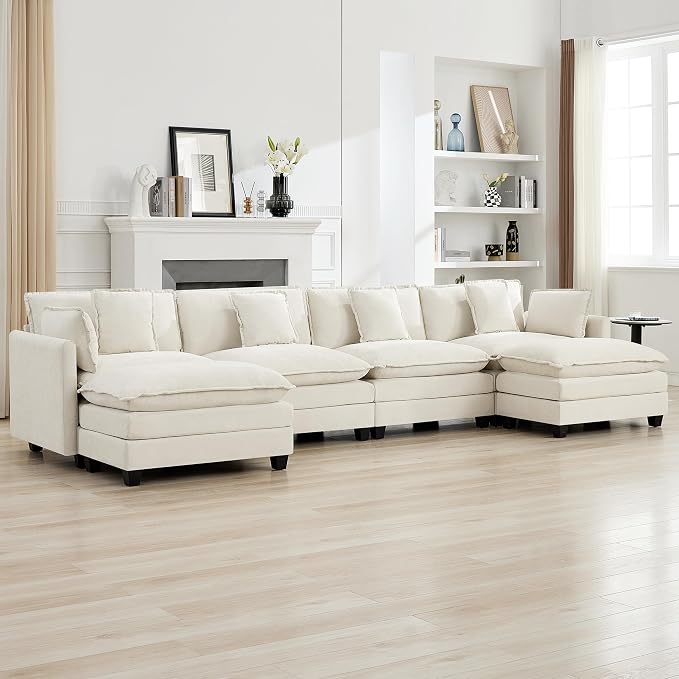 147'' Sectional Cloud Deep Seat Couch, Oversized Chenille U Shaped Sectional by WUTUTUEE