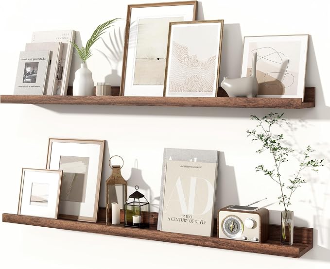 Fun Memories Picture Ledge Shelves Set of 2, 36 Inch Rustic Wall Mounted by FunMemories