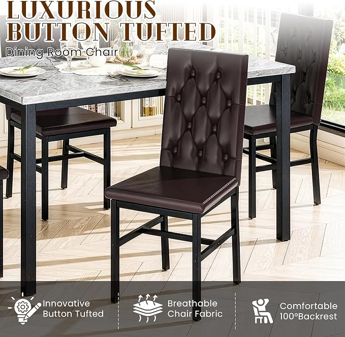 Hooseng Dining Table Set for 4, Faux Marble Small Kitchen Table Chairs Set of 4 - Image 6