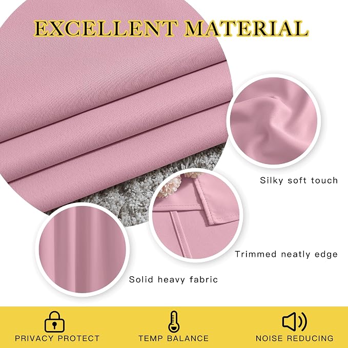 NICETOWN Crystal Pink Room Darkening Curtain Panels - Image 4