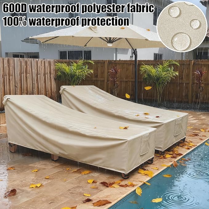 Outdoor Chaise Lounge Covers Waterproof Patio Lounge Chair Covers, 600D - Image 3
