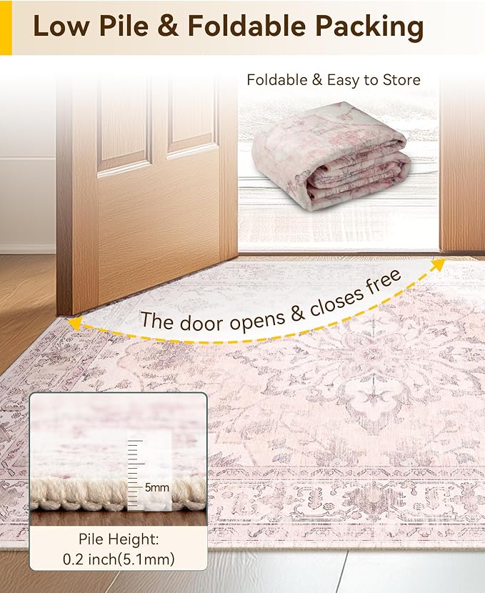 RELEANY Area Rugs 7'x10' Washable Non-Slip, Floral Vintage Distress Print - Image 4