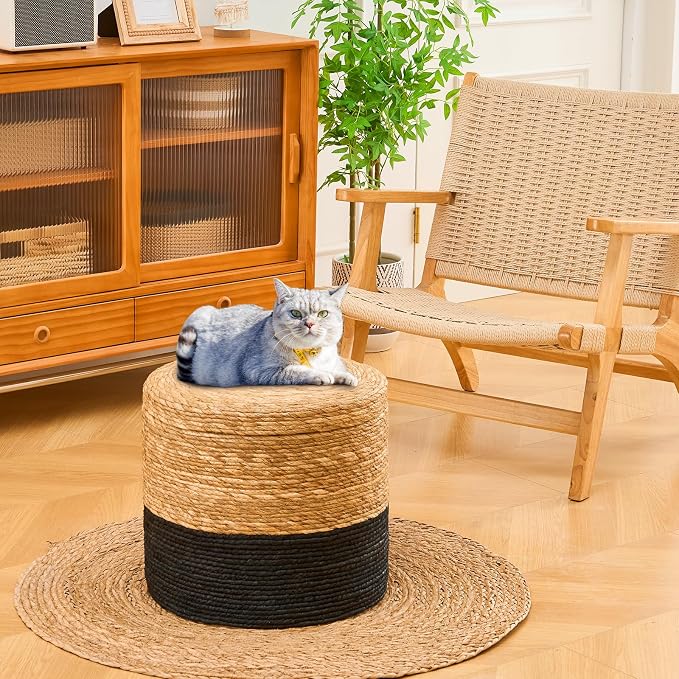 Wimarsbon Round Pouf Ottomans, Handwoven Natural Water Hyacinth Seagrass Pouffe - Image 2