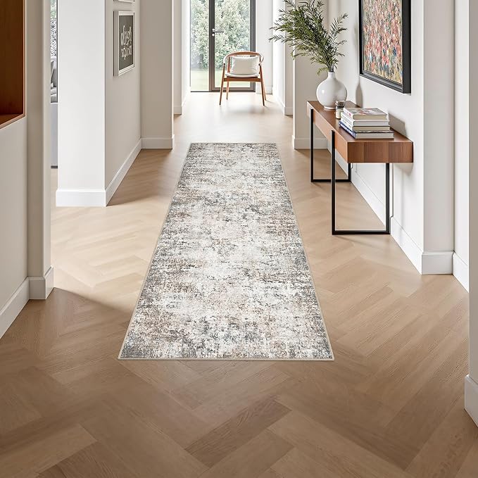 2'x6' Runner Rug Washable Rug: Modern Abstract Soft Thin Runner Rug Brown Grey - Image 4