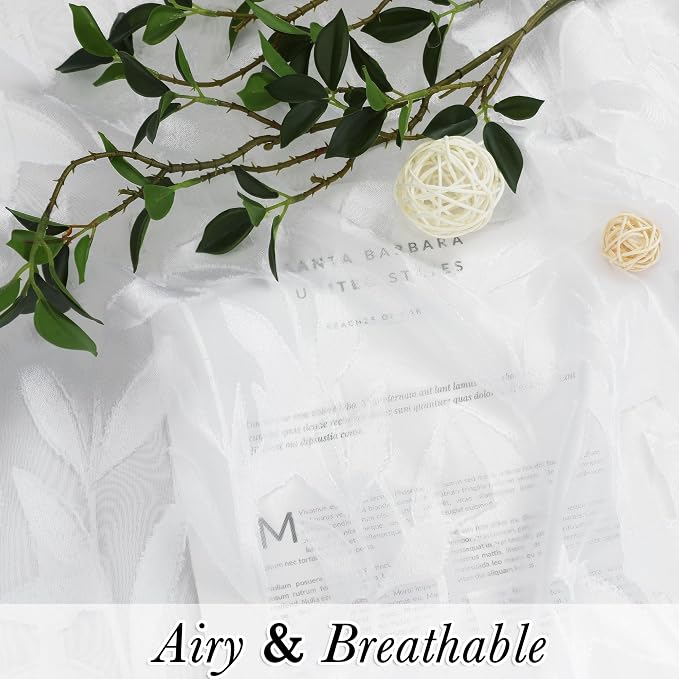 Lecloud Leia White Sheer Curtains 45 Inch Length 2 Panels, Elegant Balance - Image 2
