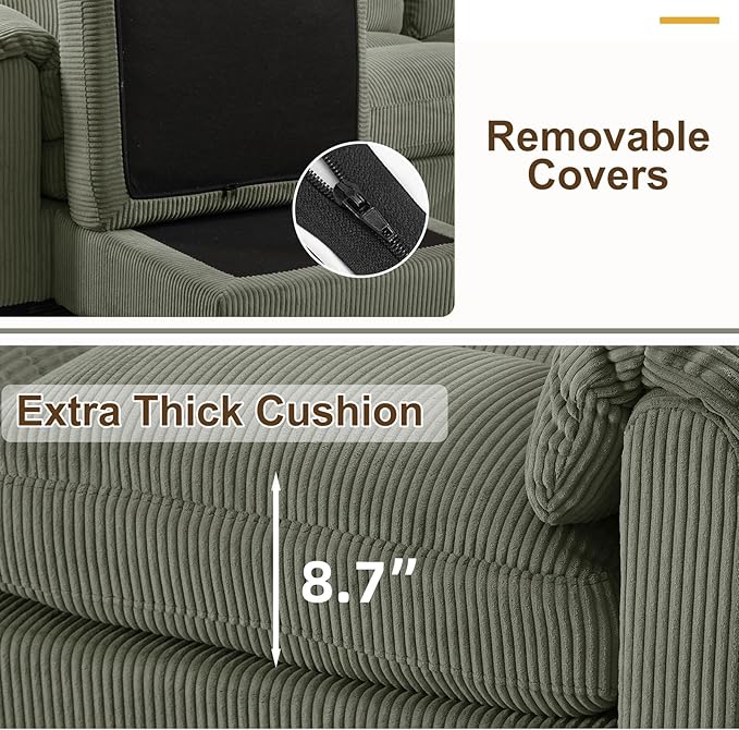 HAOMARKETS Corduroy Sofa Set, Upholstered Ottoman, and 3-Seater Couch - Image 6