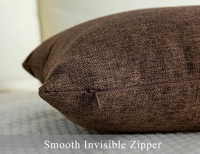 Stellhome Pack of 2 Linen Throw Pillow Covers Solid Fall Decorative Cushion - Image 4