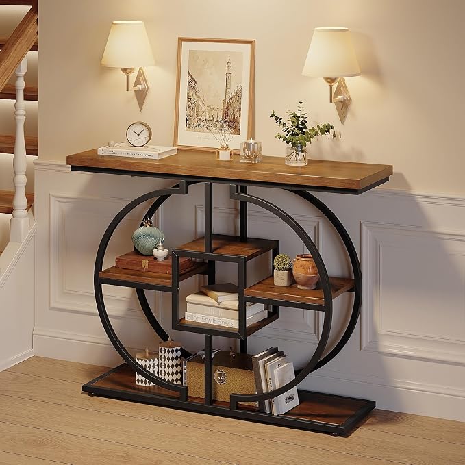 GiftGo Narrow Console Table for Entryway Industrial 4-Tier Sofa Table Behind by GiftGoDirect