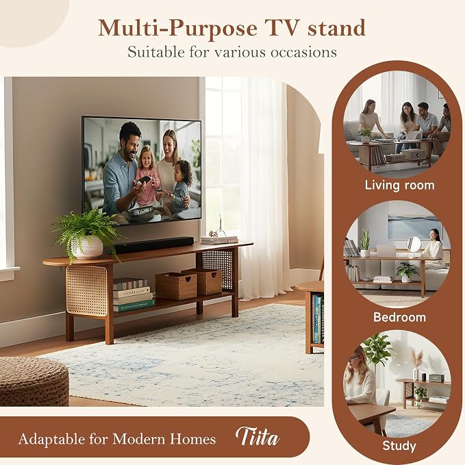 Tiita TV Stand with Storage for TVs up to 65'', Bamboo TV Console Entertainment - Image 7