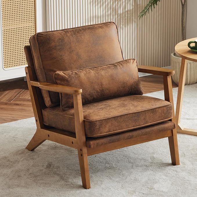 VINGLI Solid Wood Wide Armrests Accent Chair Set of 2, Upholstered Mid Century - Image 9
