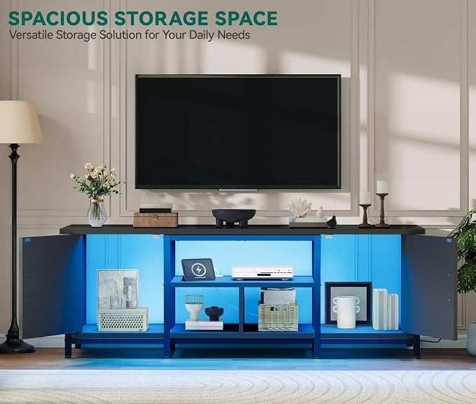 YITAHOME TV Stand with LED Lights & Charging Station, Farmhouse Entertainment - Image 4