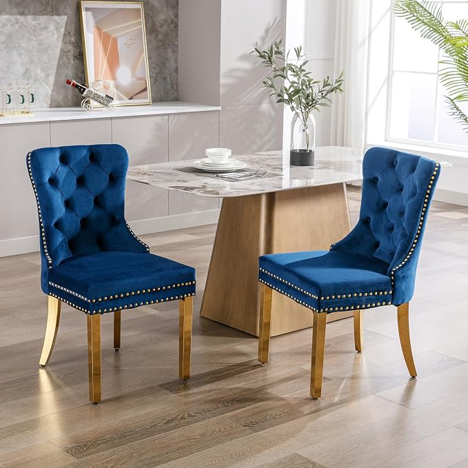 KCC Velvet Dining Chairs Set of 2, Upholstered High-end Tufted Dining Chair by KCC