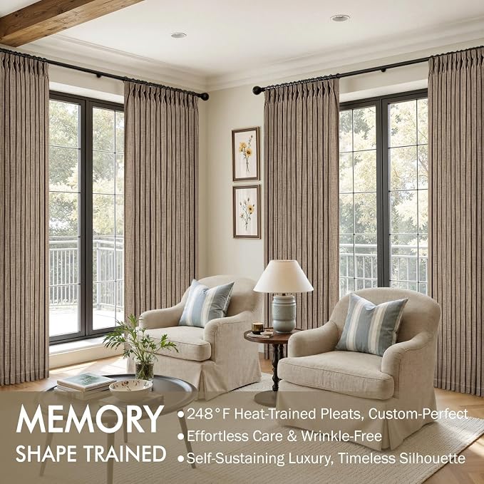 MIULEE Pinch Pleated Thick Linen Curtains 96 Inches Long 2 Panels - Image 2