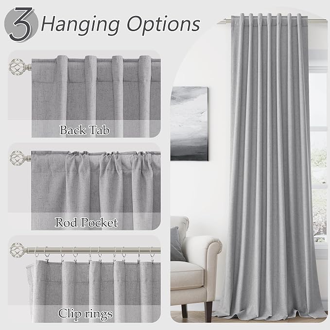Guken Grey 100% Blackout Curtains 90 Inch Length 2 Panels Set - Image 6