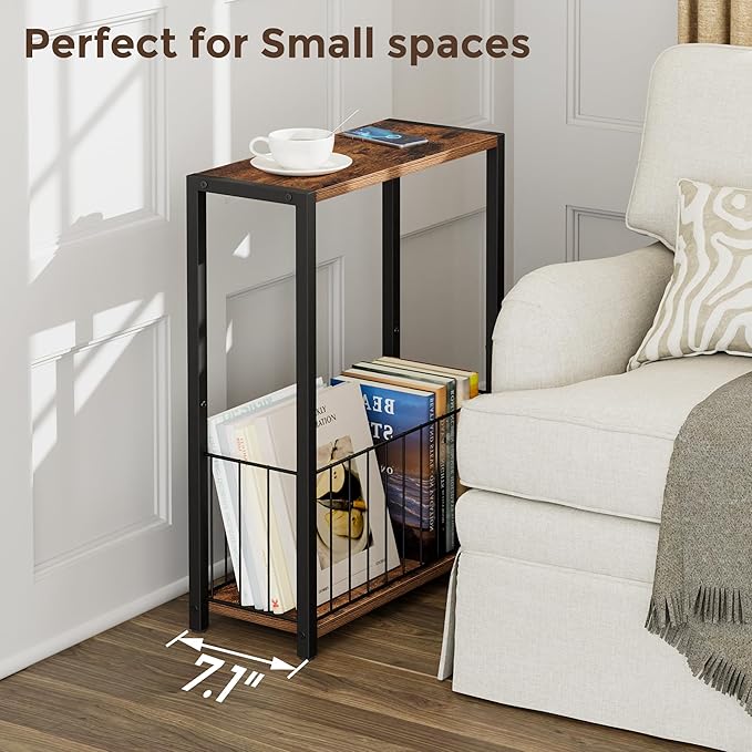 Homleke Narrow Side Table with Magazine Holder, Skinny End Table Perfect - Image 3