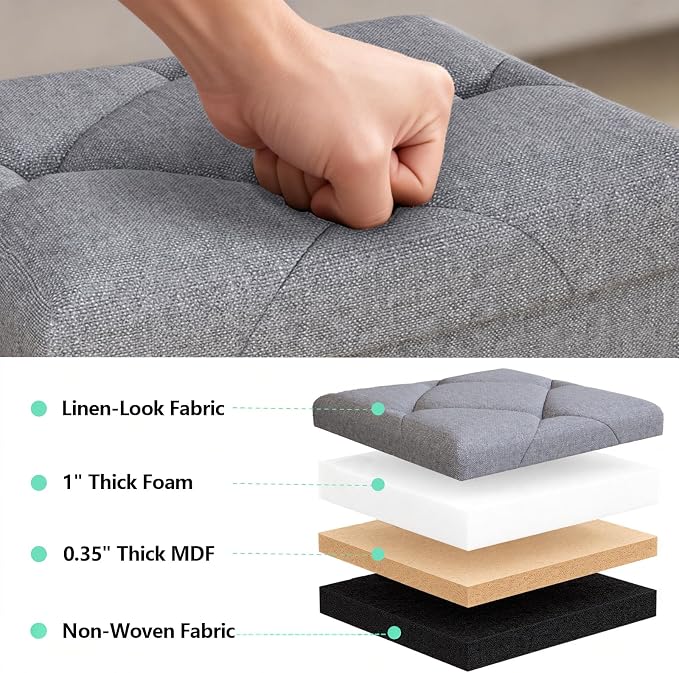 43W Folding Ottoman with Storage Bench, 30W Storage Ottoman Bench, 15W Inches - Image 4